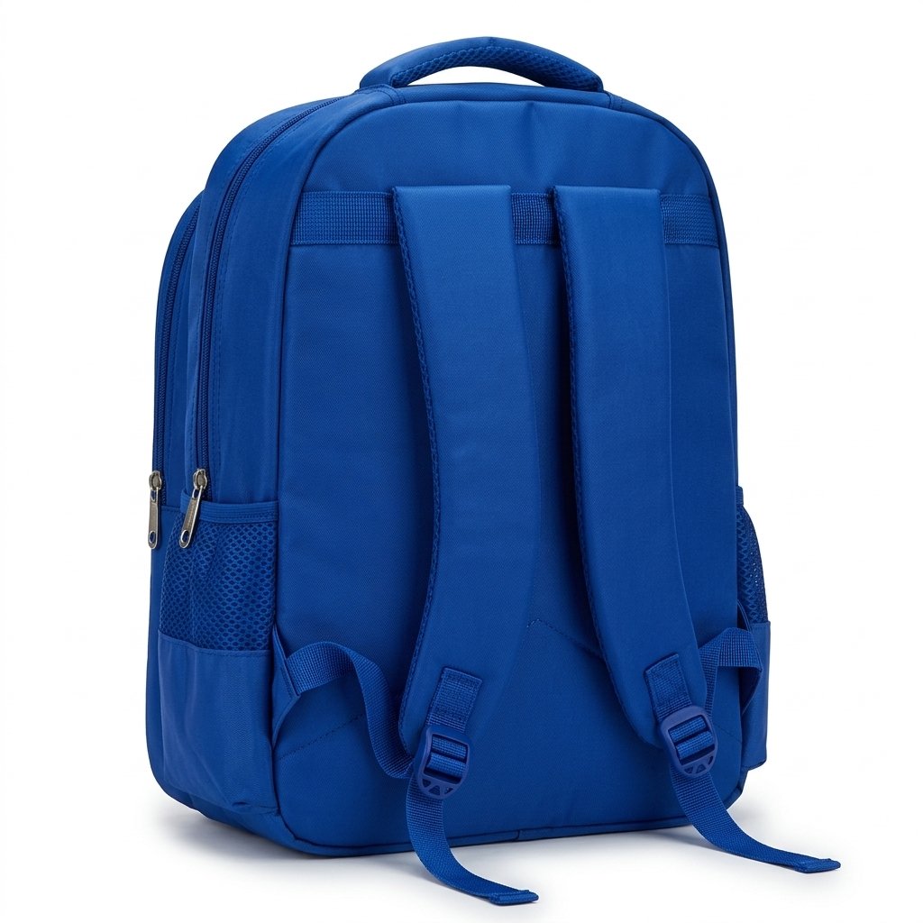 Blue superhero school bag detail of padded straps
