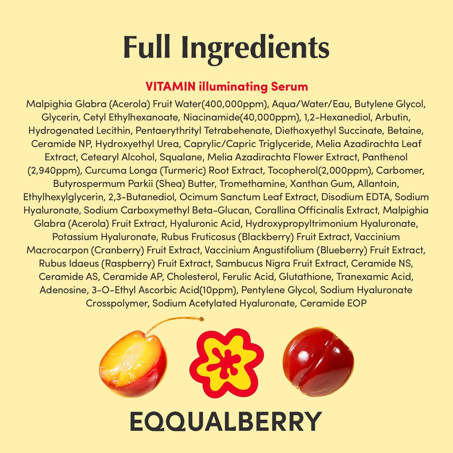 EQQUALBERRY Vitamin Illuminating Serum 30ml key ingredients