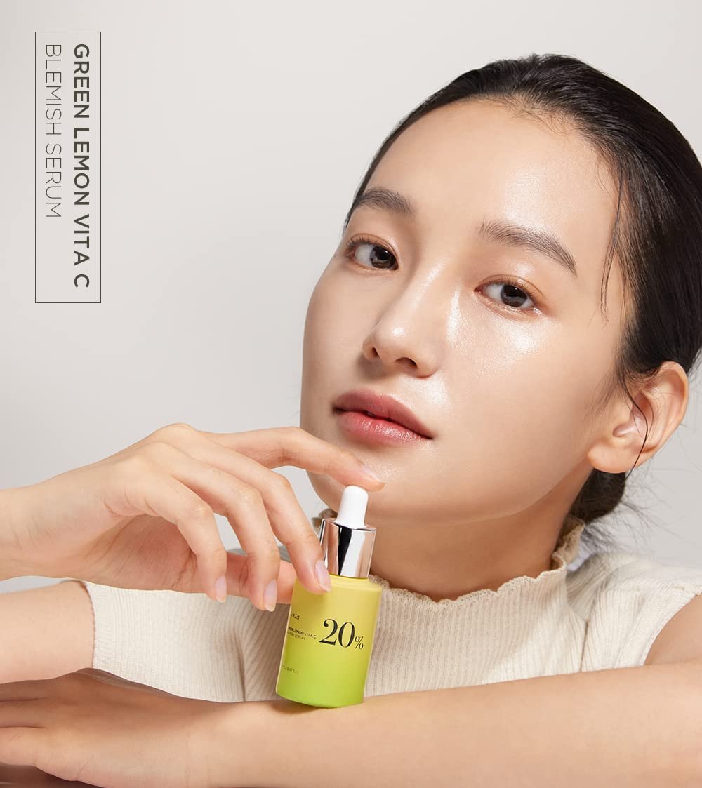 Anua Green Lemon Vita C Blemish Serum 20% 20g being applied
