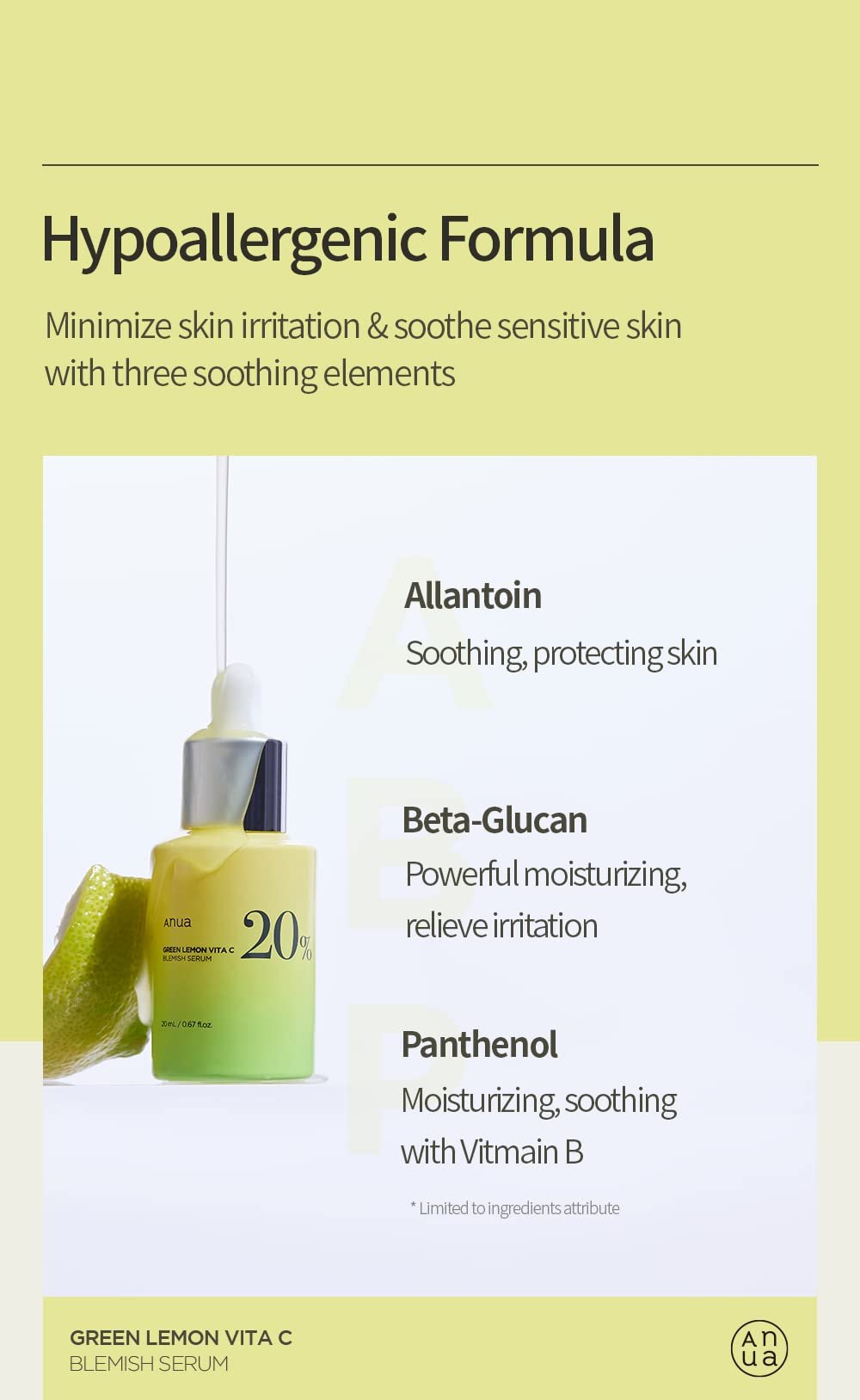 Anua Green Lemon Vita C Blemish Serum 20% 20g key ingredients