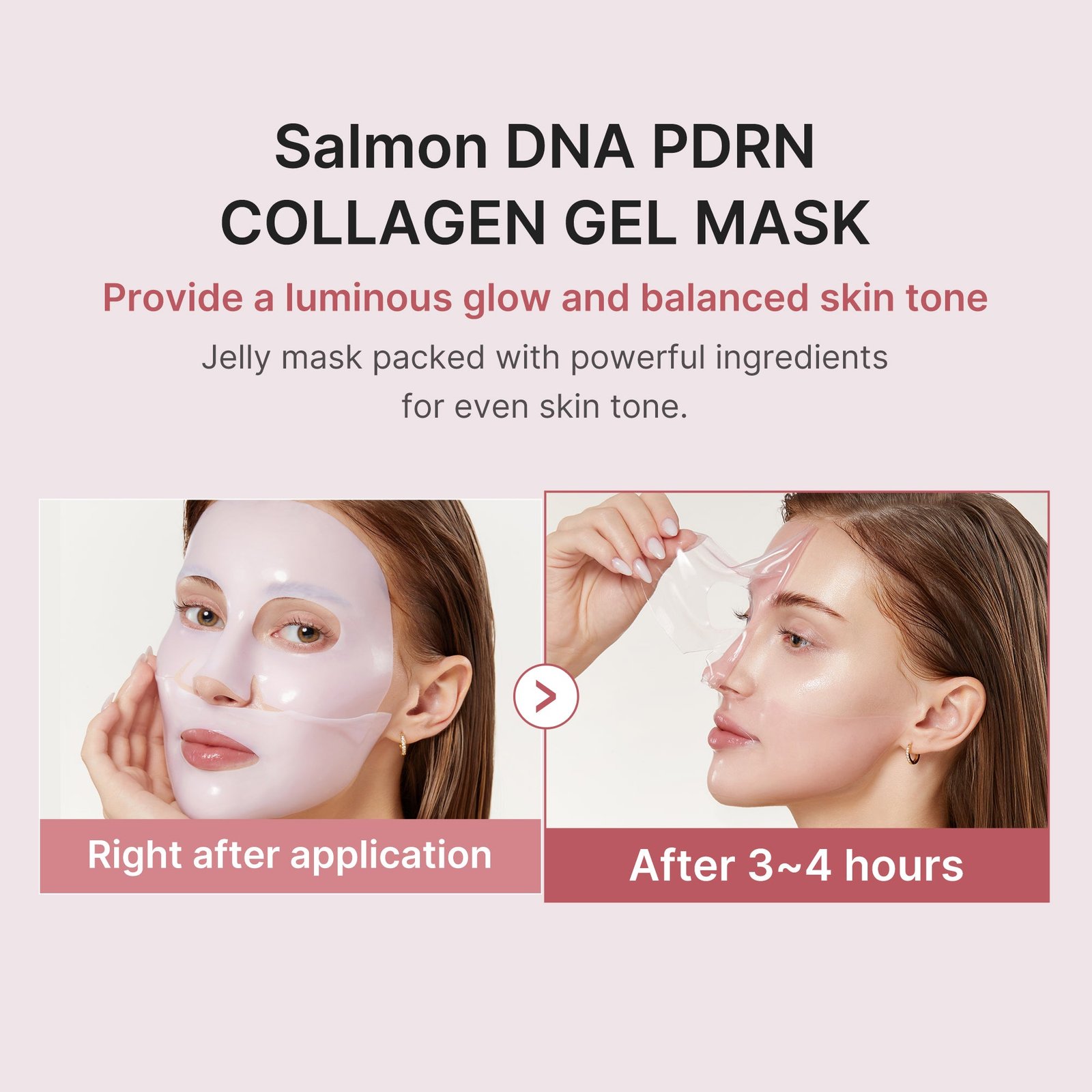 medicube PDRN Pink Collagen Gel Mask (4 Sheets) being applied