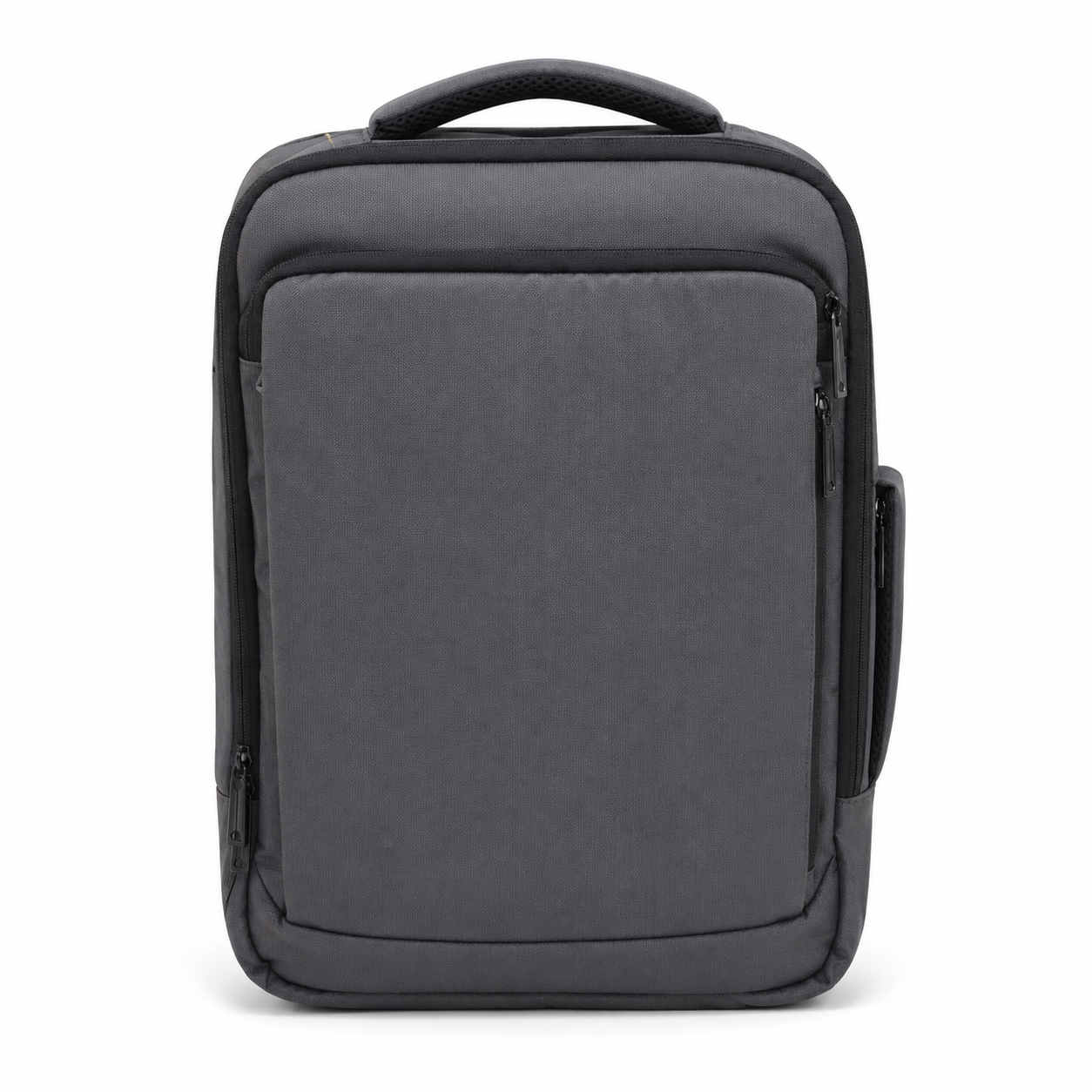 Grey multi-compartment travel backpack front view