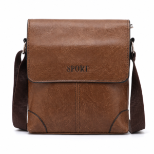 Brown faux leather flap crossbody sling bag front view