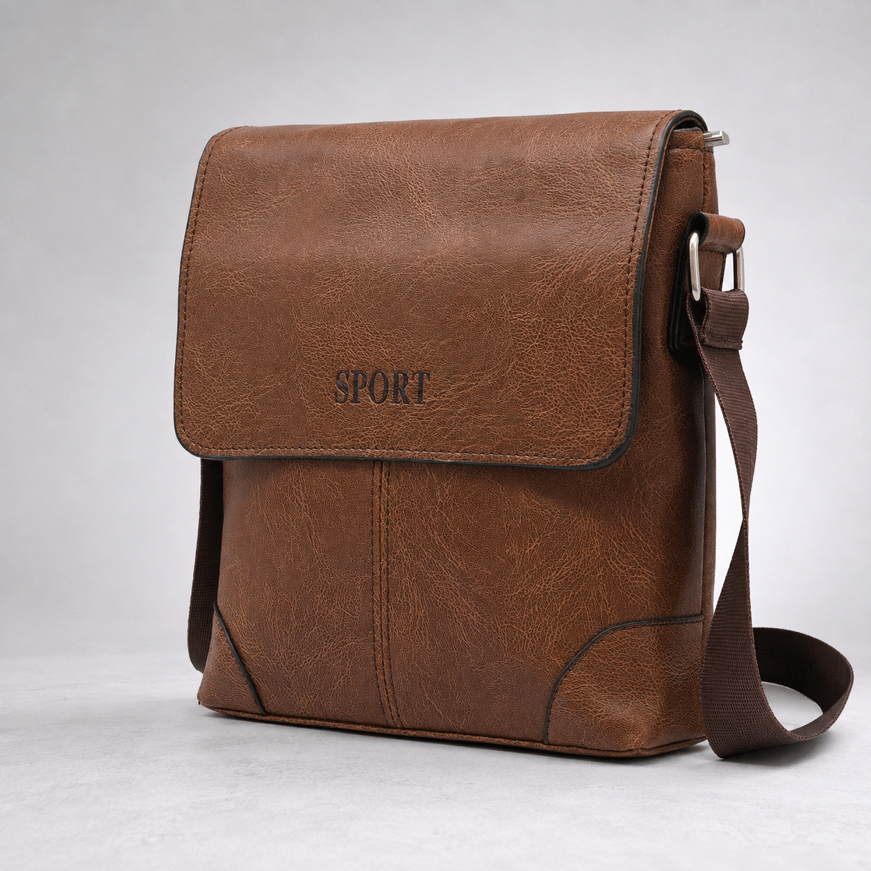 Faux Leather Flap Crossbody Sling Bag – Brown — view 2 of 4