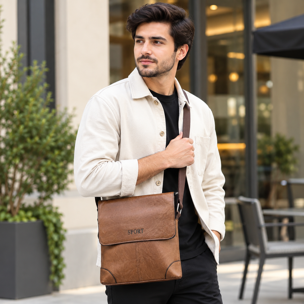 Faux Leather Flap Crossbody Sling Bag – Brown — view 3 of 4