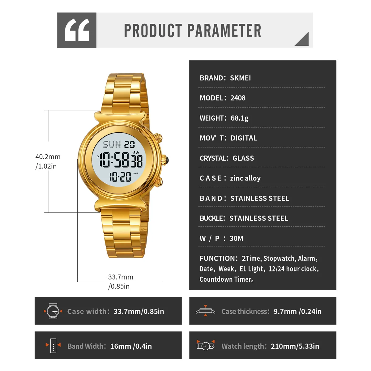 SKMEI 2408 Digital Azan Prayer Watch