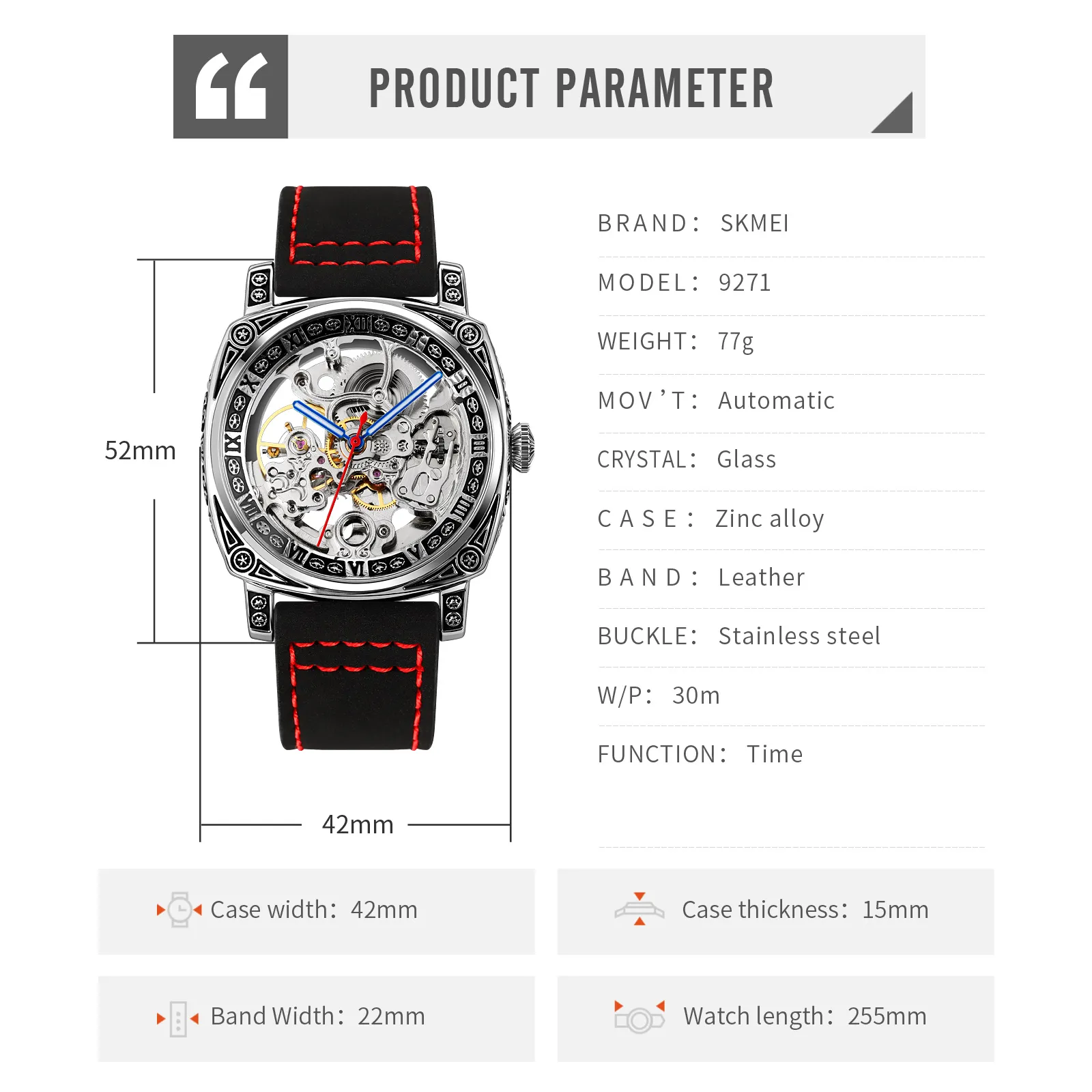 SKMEI 9271 Automatic Mechanical Skeleton Watch — view 5 of 9