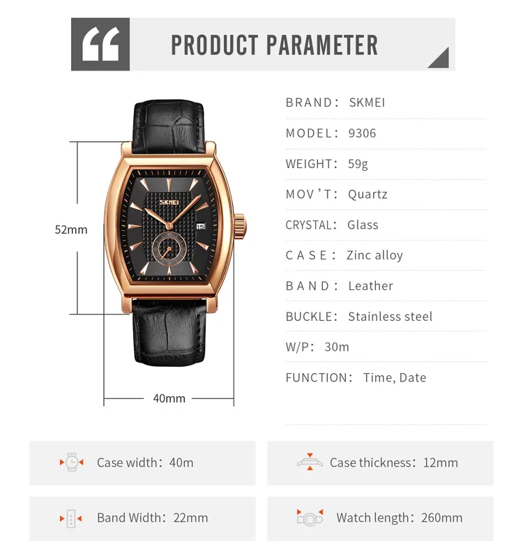 SKMEI 9306 Analog Leather Watch
