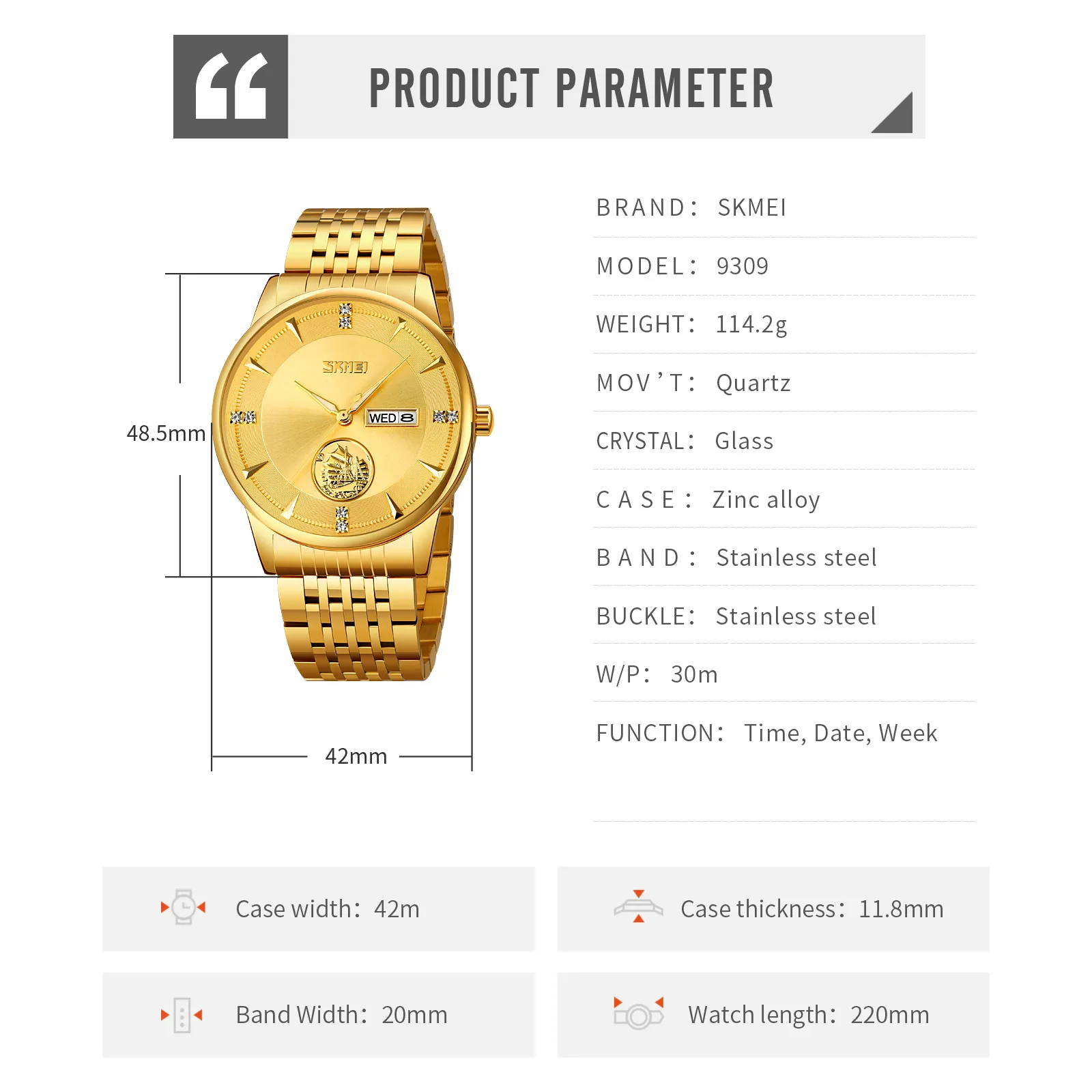 SKMEI 9309 Classic Analog Quartz Watch