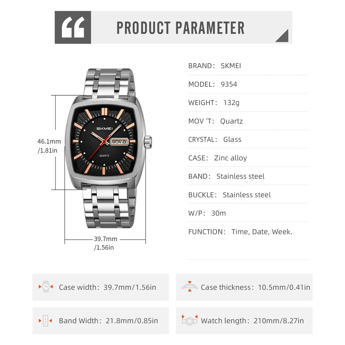 SKMEI 9354 Business Analog Quartz Watch — view 4 of 12